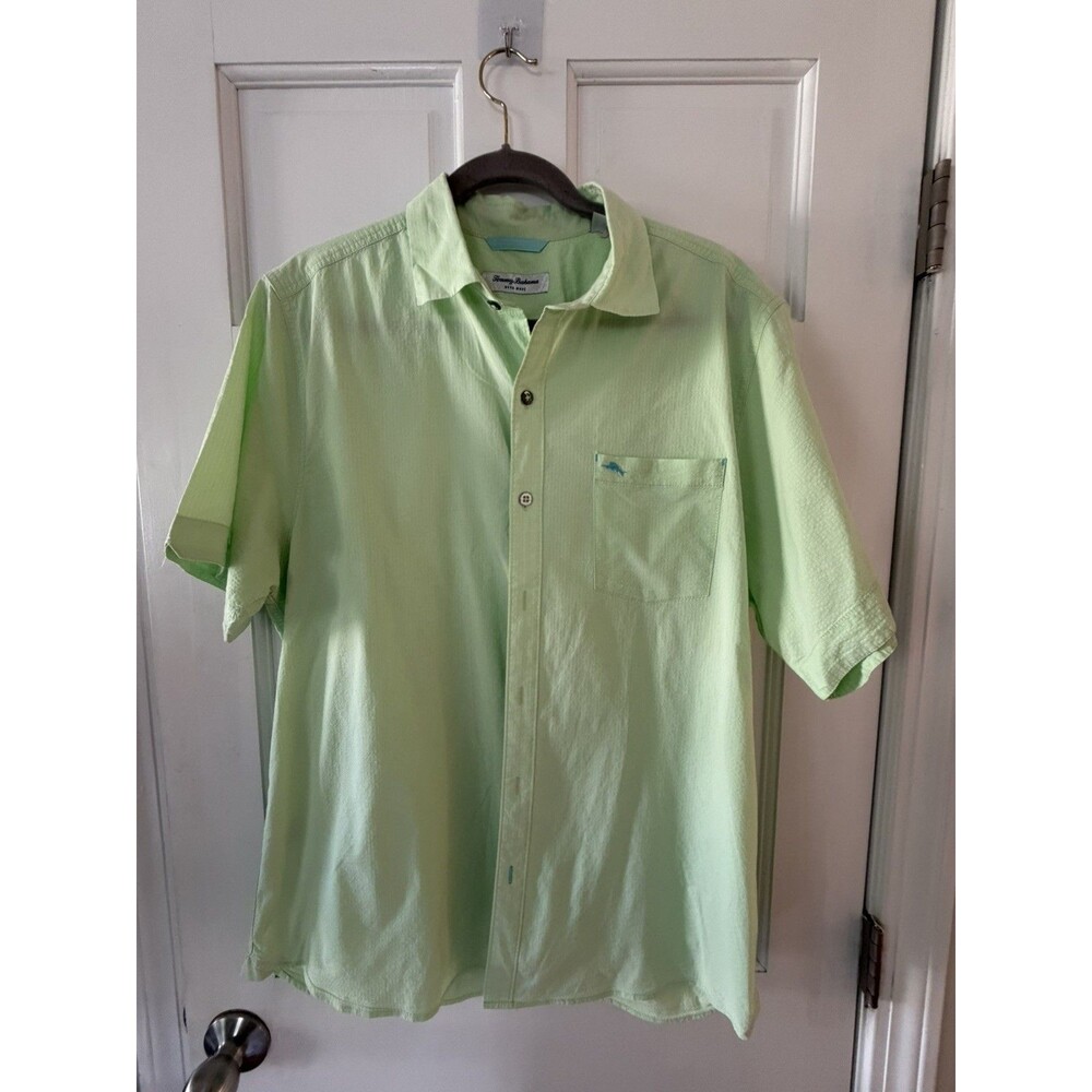 Tommy Bahama Nova Wave Shirt Mens XL Green Seersucker Short Sleeve Button Up